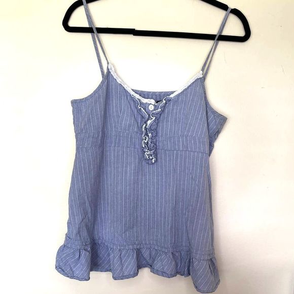 Jack by BB Dakota Tops - Jack BB Dakota Tank Top Denim Striped Blue White Colored Flowy Ruffles Large‎